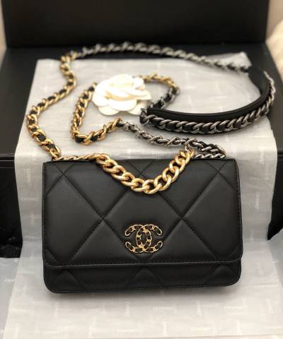 Клатч Сhan*l 19 Wallet on Chain Bag Black